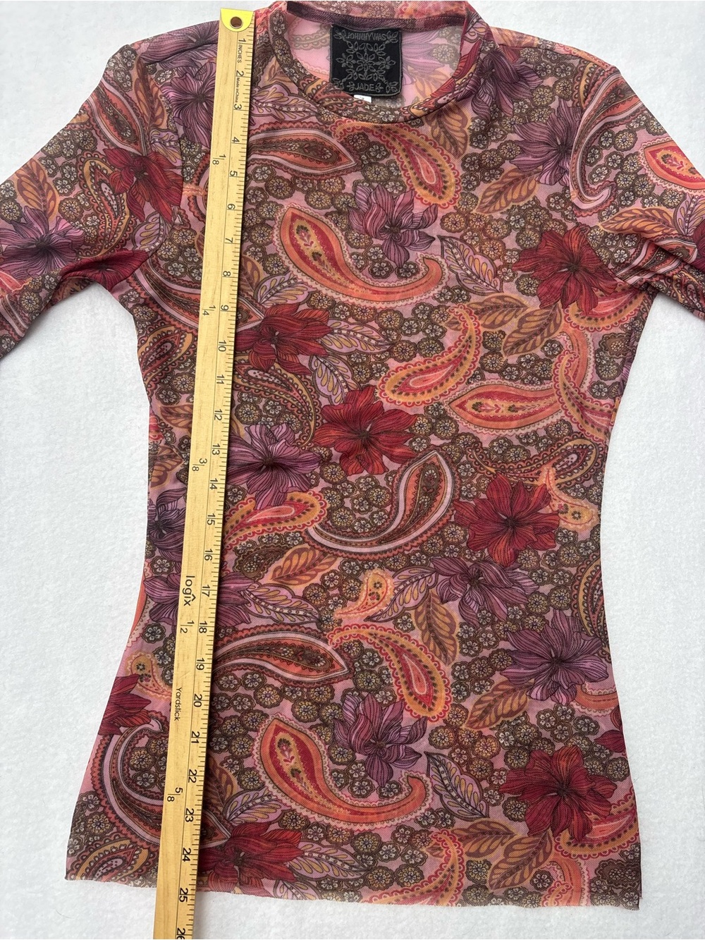 Johnny Was Pink Paisley & Floral Short-Sleeve Tee- Rika Mesh Top - Picture 5 of 8